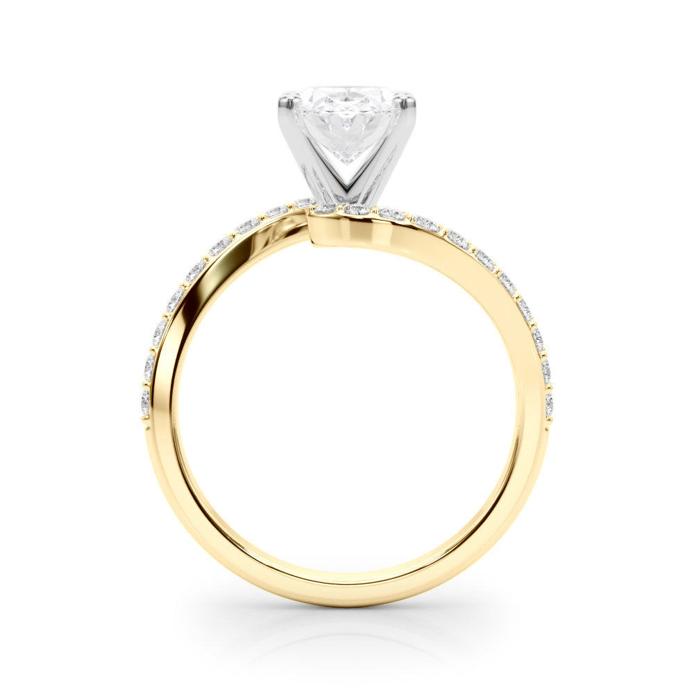 Yellow gold Oval Solitaire Twist Band with Pave Set Diamonds and Four-Prong Setting 2