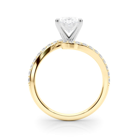 Yellow gold Oval Solitaire Twist Band with Pave Set Diamonds and Four-Prong Setting 2