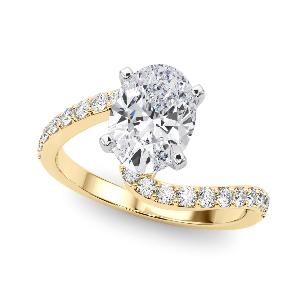 Yellow gold Oval Solitaire Twist Band with Pave Set Diamonds and Four-Prong Setting