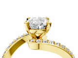 Yellow gold Oval Solitaire Twist Band with Pave Set Diamonds and Four-Prong Setting_162