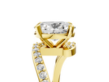 Yellow gold Oval Solitaire Twist Band with Pave Set Diamonds and Four-Prong Setting_163