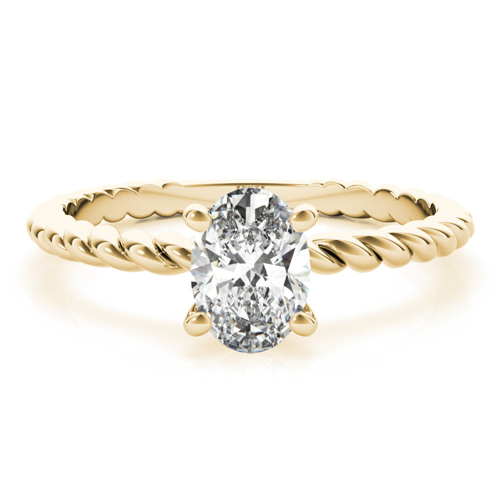 Yellow gold Oval Solitaire Twisted Band 4-Prong Ring 1