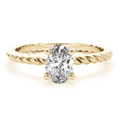 Yellow gold Oval Solitaire Twisted Band 4-Prong Ring 1