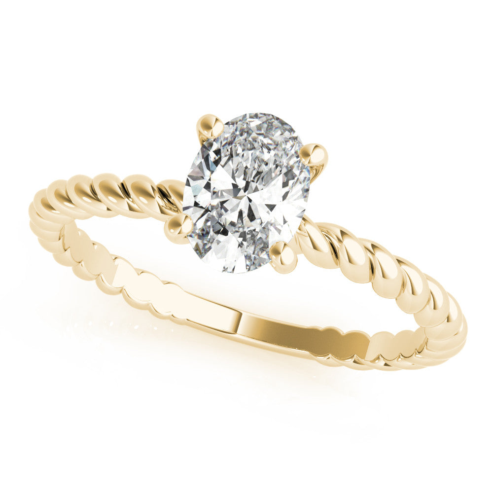 Yellow gold Oval Solitaire Twisted Band 4-Prong Ring