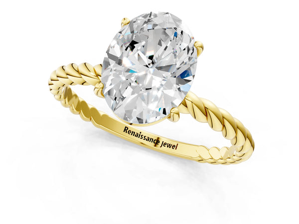 Yellow gold Oval Solitaire Twisted Band 4-Prong Ring