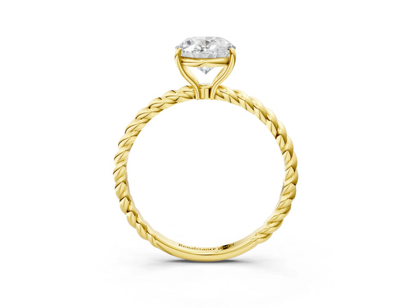 Yellow gold Oval Solitaire Twisted Band 4-Prong Ring