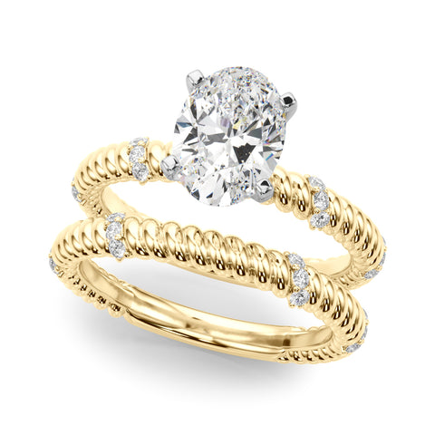 Yellow gold Oval Solitaire Twisted Band Prong Set Engagement Ring 1