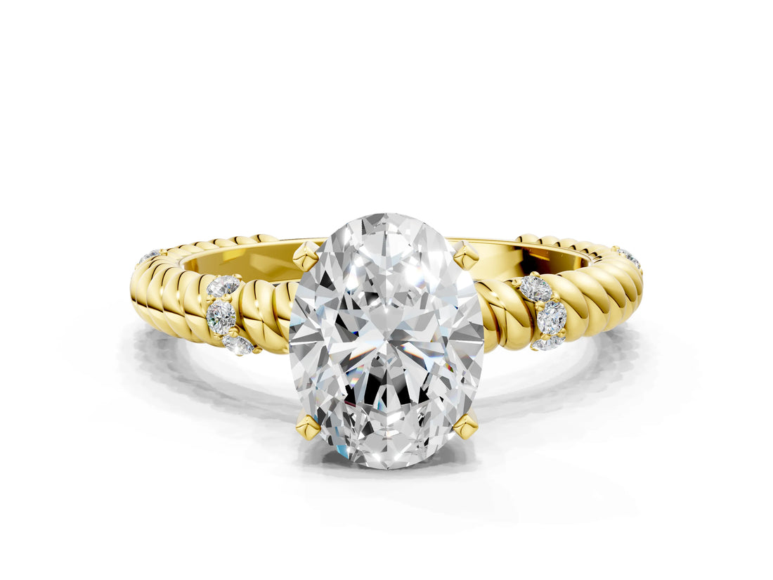 Yellow gold Oval Solitaire Twisted Band Prong Set Engagement Ring_70