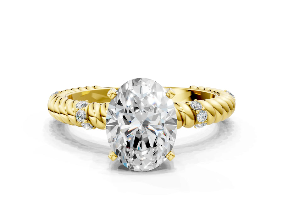 Yellow gold Oval Solitaire Twisted Band Prong Set Engagement Ring