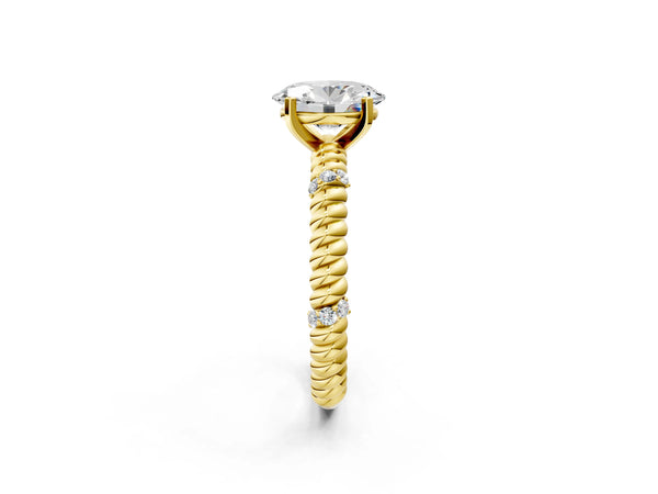 Yellow gold Oval Solitaire Twisted Band Prong Set Engagement Ring