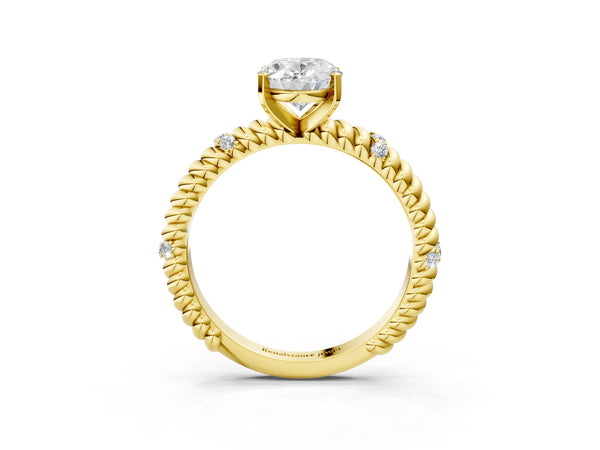 Yellow gold Oval Solitaire Twisted Band Prong Set Engagement Ring