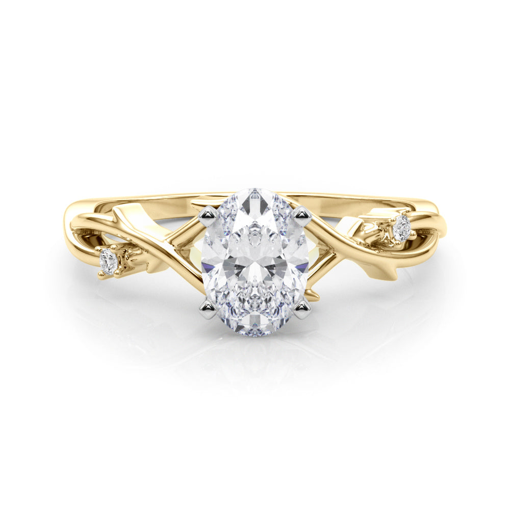 Yellow gold Oval Solitaire Twisted Band Prong Setting Ring 1