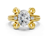 Yellow gold Oval Solitaire Twisted Band Scroll Prong Ring_3
