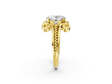Yellow gold Oval Solitaire Twisted Band Scroll Prong Ring_5