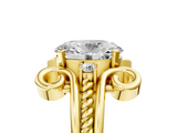 Yellow gold Oval Solitaire Twisted Band Scroll Prong Ring_8