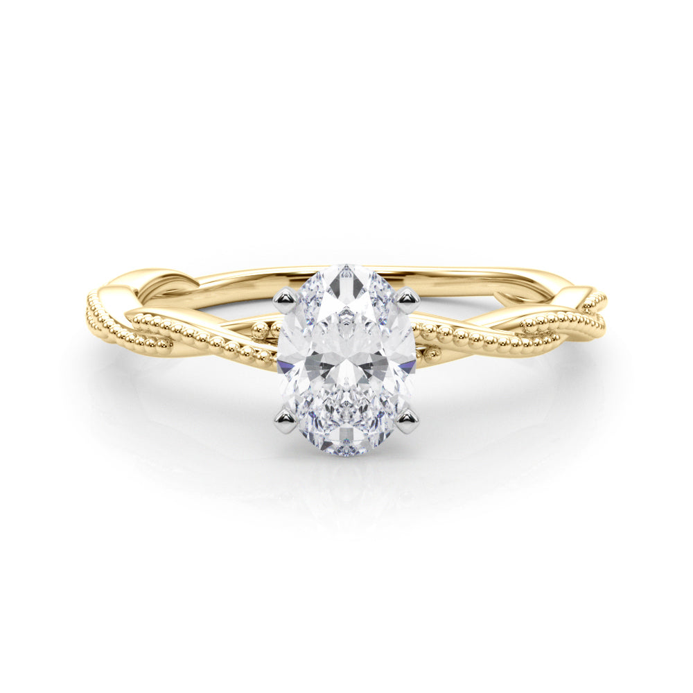 Yellow gold Oval Solitaire Twisted Band with Bead Prong Setting 1