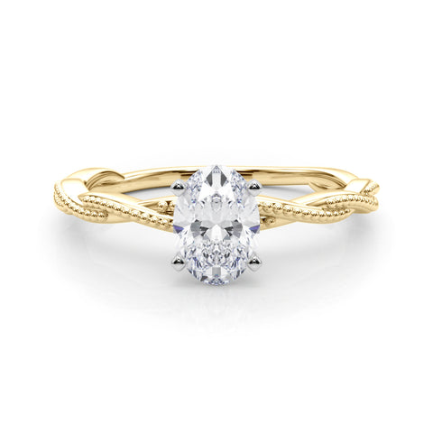 Yellow gold Oval Solitaire Twisted Band with Bead Prong Setting 1