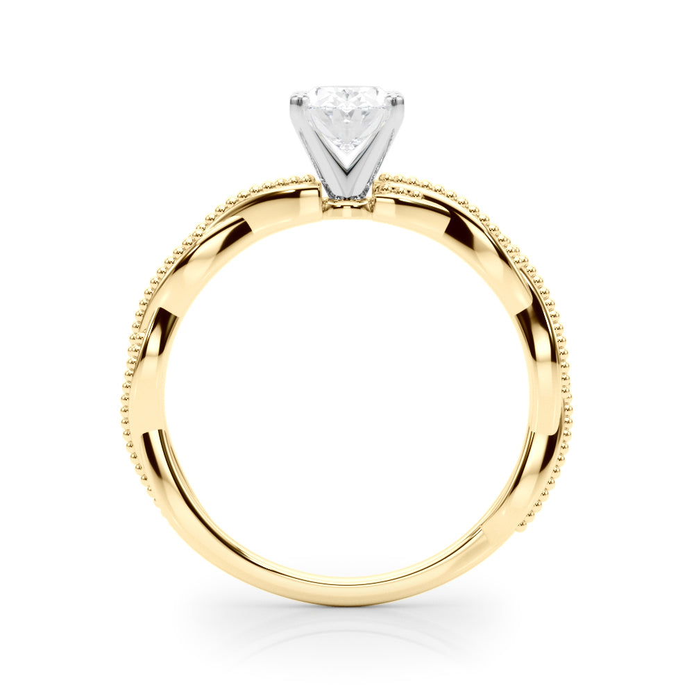 Yellow gold Oval Solitaire Twisted Band with Bead Prong Setting 2