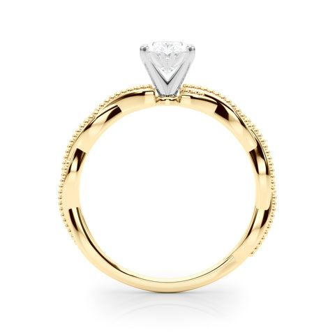 Yellow gold Oval Solitaire Twisted Band with Bead Prong Setting 2