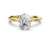 Yellow gold Oval Solitaire Twisted Band with Bead Prong Setting_412