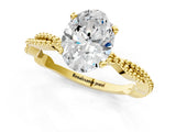 Yellow gold Oval Solitaire Twisted Band with Bead Prong Setting_413