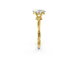 Yellow gold Oval Solitaire Twisted Band with Bead Prong Setting_414
