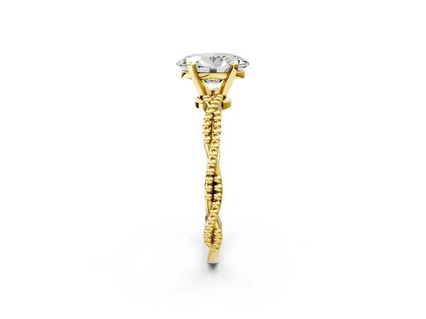 Yellow Gold Oval Solitaire Engagement Ring Setting with Beaded Twist Band and Basket Head