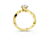 Yellow gold Oval Solitaire Twisted Band with Bead Prong Setting_415
