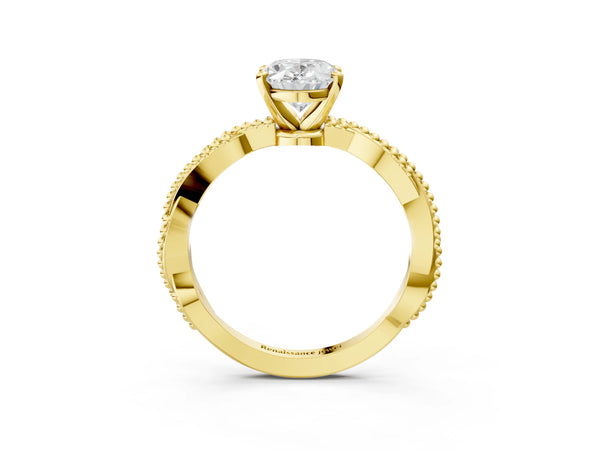 Yellow Gold Oval Solitaire Engagement Ring Setting with Beaded Twist Band and Basket Head