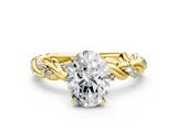 Yellow gold Oval Solitaire Twisted Band with Pavé Accents and Four-Prong Setting_24