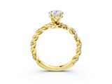 Yellow gold Oval Solitaire Twisted Band with Pavé Accents and Four-Prong Setting_27