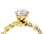 Yellow gold Oval Solitaire Twisted Band with Pavé Accents and Four-Prong Setting_28