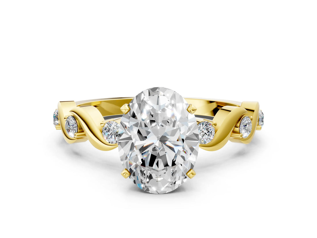 Yellow gold Oval Solitaire Twisted Band with Prong Setting