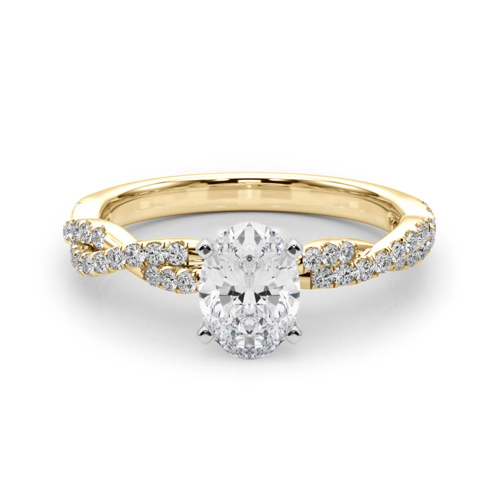 Yellow gold Oval Solitaire Twisted Pave Band with Four-Prong Setting 1