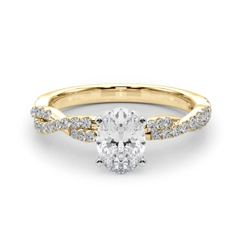 Yellow gold Oval Solitaire Twisted Pave Band with Four-Prong Setting 1
