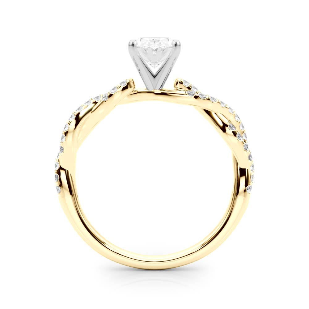 Yellow gold Oval Solitaire Twisted Pave Band with Four-Prong Setting 2