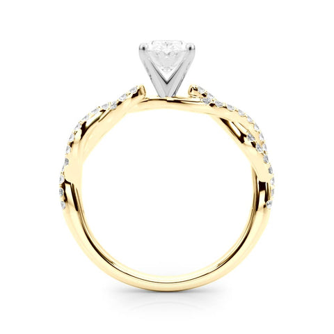 Yellow gold Oval Solitaire Twisted Pave Band with Four-Prong Setting 2