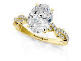 Yellow gold Oval Solitaire Twisted Pave Band with Four-Prong Setting_10