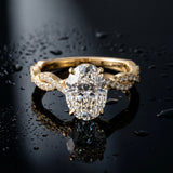 Yellow gold Oval Solitaire Twisted Pave Band with Four-Prong Setting_24