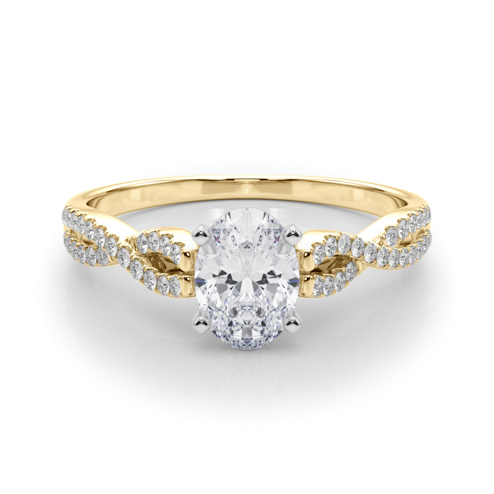 Yellow gold Oval Solitaire Twisted Pave Diamond Engagement Ring with Four-Prong Setting 1
