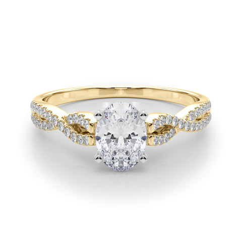 Yellow gold Oval Solitaire Twisted Pave Diamond Engagement Ring with Four-Prong Setting 1