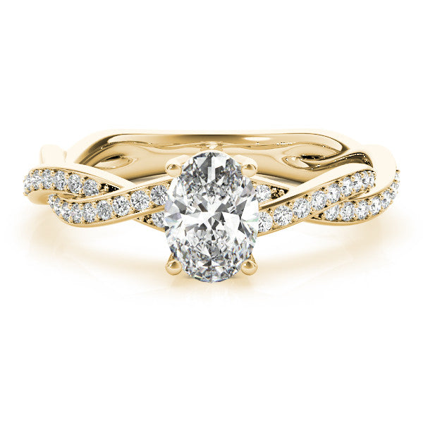 Yellow gold Oval Solitaire Twisted Pave Diamond Ring with Four-Prong Setting 1