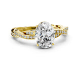 Yellow gold Oval Solitaire Twisted Pave Diamond Ring with Four-Prong Setting_12