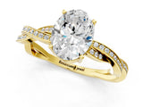 Yellow gold Oval Solitaire Twisted Pave Diamond Ring with Four-Prong Setting_13