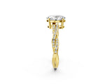 Yellow gold Oval Solitaire Twisted Pave Diamond Ring with Four-Prong Setting_14