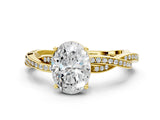 Yellow gold Oval Solitaire Twisted Pave Diamond Ring with Four-Prong Setting_83