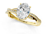 Yellow gold Oval Solitaire Twisted Pave Diamond Ring with Four-Prong Setting_84