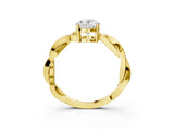 Yellow gold Oval Solitaire Twisted Pave Diamond Ring with Four-Prong Setting_86