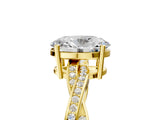 Yellow gold Oval Solitaire Twisted Pave Diamond Ring with Four-Prong Setting_88