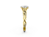 Yellow gold Oval Solitaire Vine Band with Milgrain Prong Setting_11